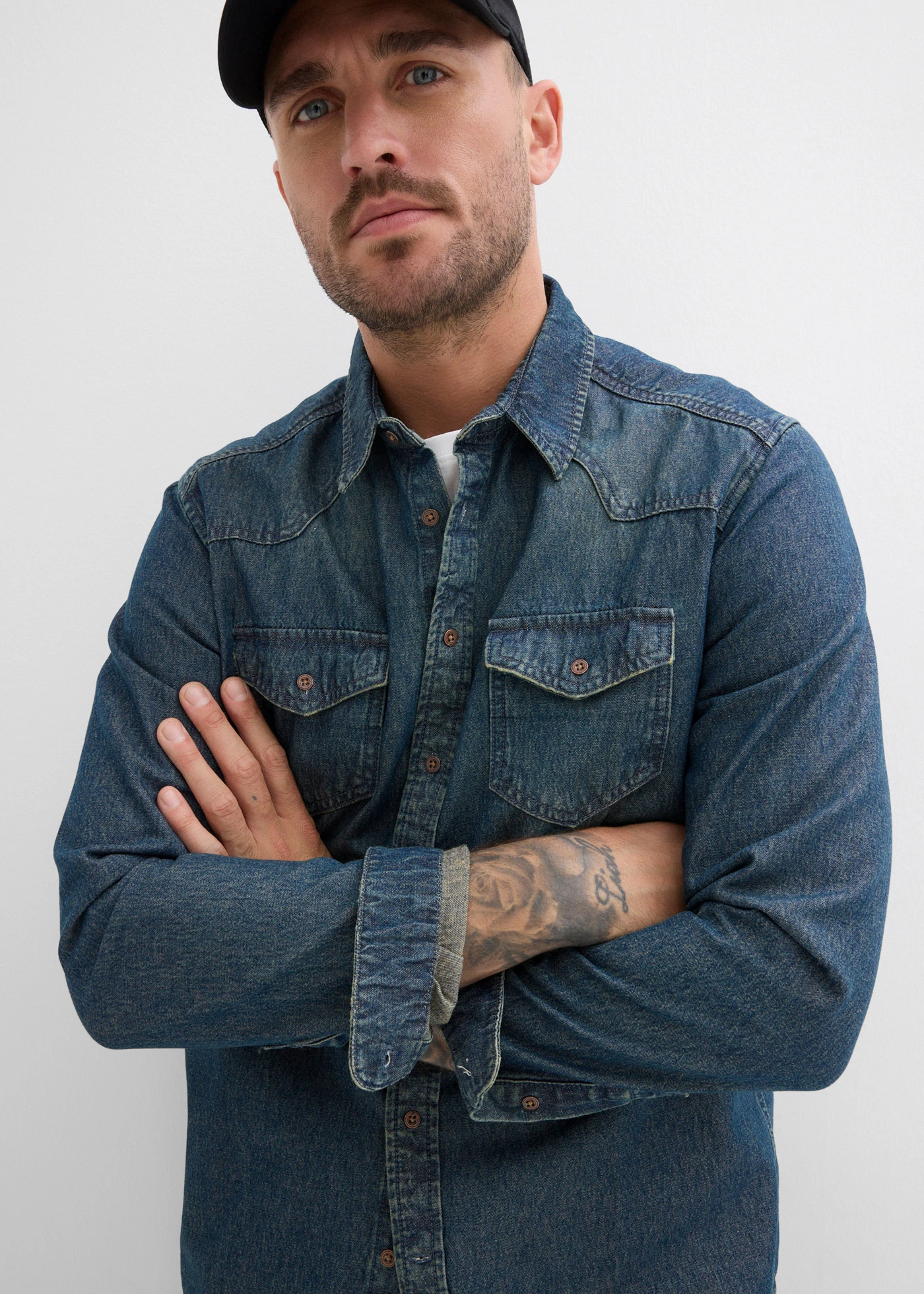 Džínsová košeľa, dlhý rukáv, z čistej bio bavlny • modrá dirty denim used • obchod bonprix