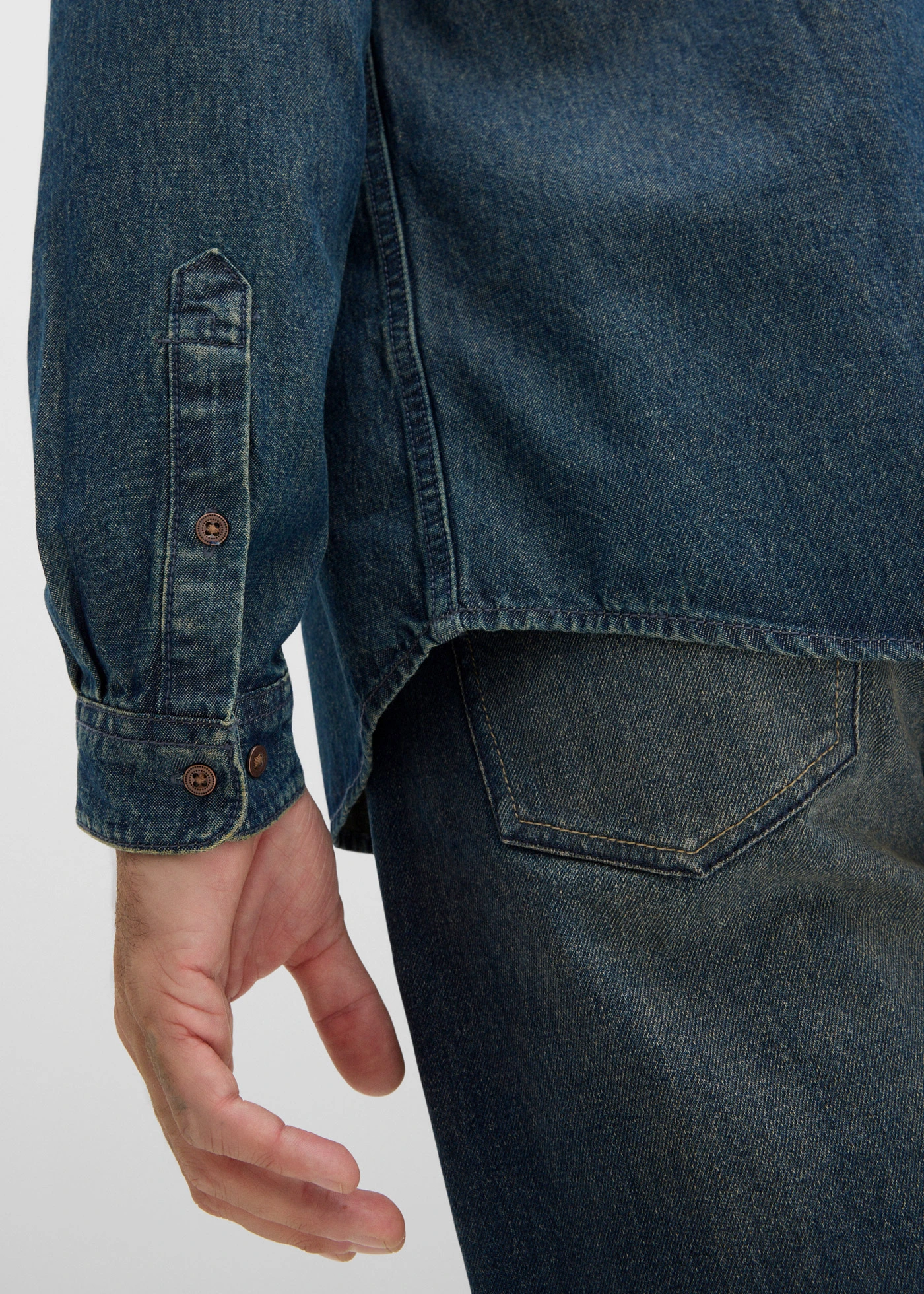 Džínsová košeľa, dlhý rukáv, z čistej bio bavlny • modrá dirty denim used • obchod bonprix