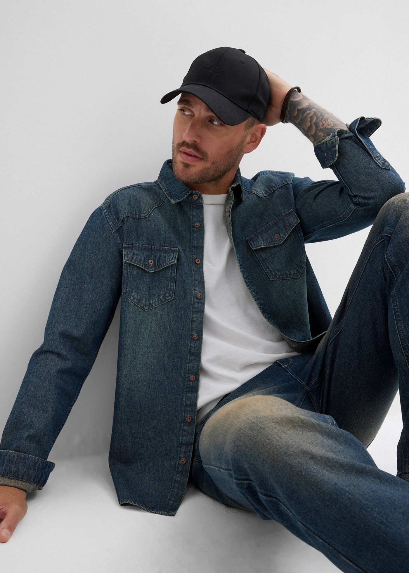 Chemise en jean 100% coton • bleu dirty denim used • Boutique bonprix