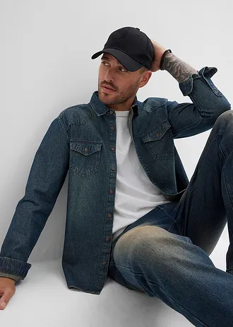 Džínsová košeľa, dlhý rukáv, z čistej bio bavlny • modrá dirty denim used • obchod bonprix