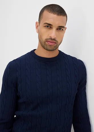 Jemne pletený pulóver s osmičkovým vzorom, z mäkkého mixu bavlny, Slim Fit • tmavomodrá • obchod bonprix