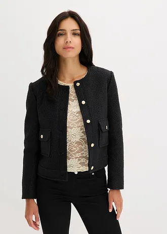 Bomber van bouclé, Kleur: zwart