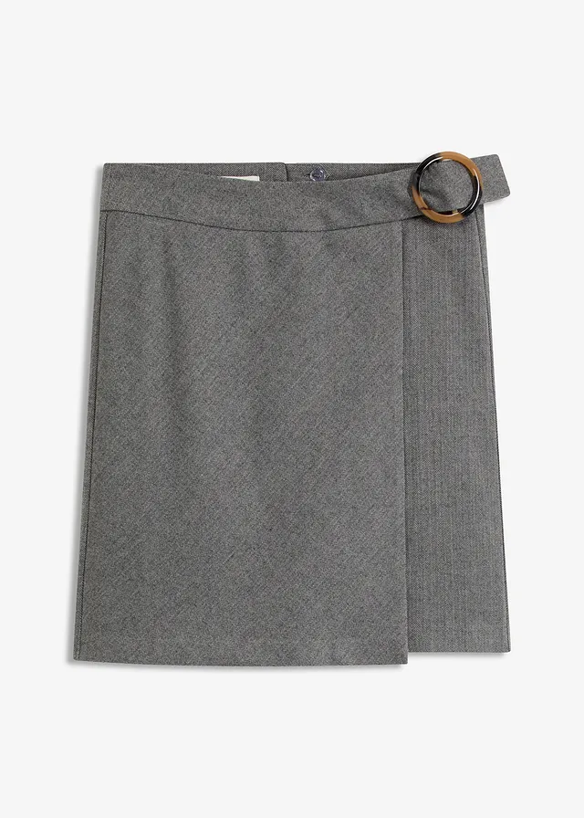 Wikkelrok met visgraatpatroon, Kleur: grijs gemêleerd mêlee