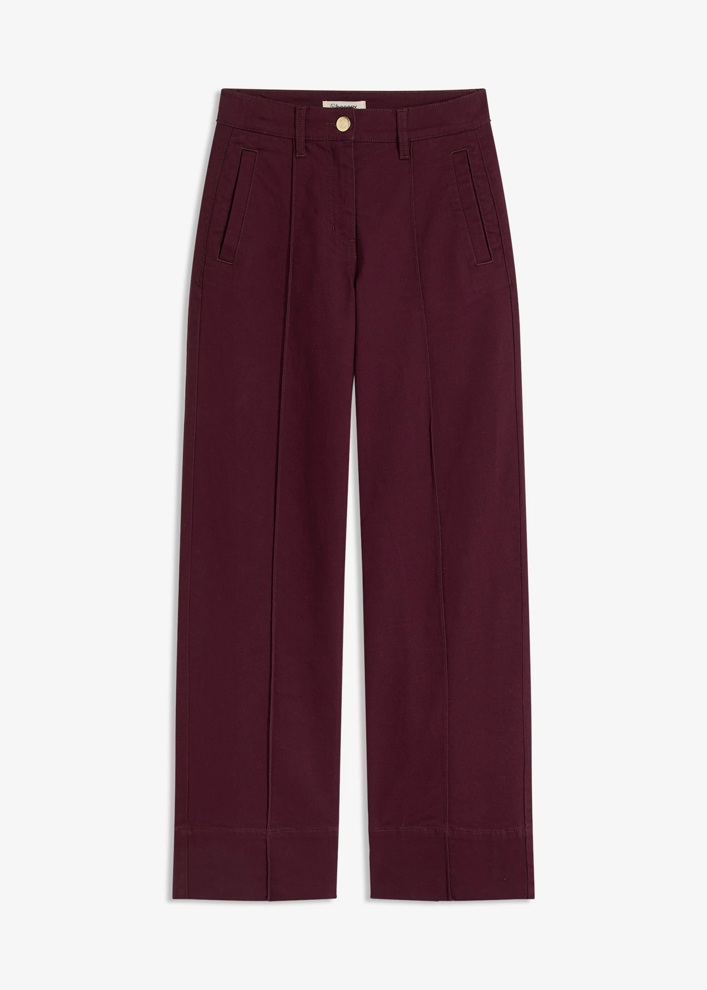 Spodnie twillowe z kantem i wpuszczaną kieszanią • czerwony winny • sklep bonprix