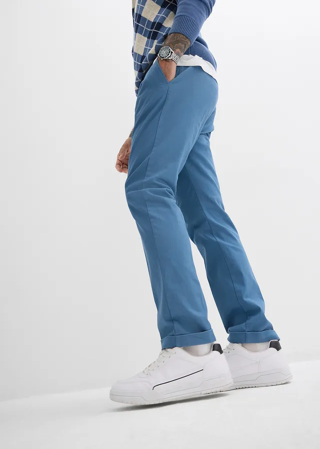 Pantalon droit à pinces en twill de coton, Regular • bleu gris • product-page.page-title-suffix