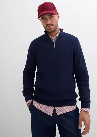 Svetr s límečkem na zip, z čisté bavlny • tmavě modrá • bonprix obchod