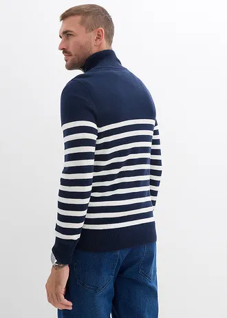 Schipperstrui in een zachte katoenmix • donkerblauw - wolwit horizontaal gestreept • bonprix online shop