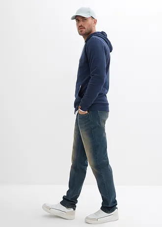 Hoodie met imitatieleren details • donkerblauw • bonprix online shop