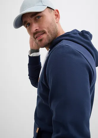 Hoodie met imitatieleren details • donkerblauw • bonprix online shop