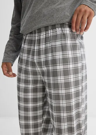 Pyžamo s bavlnou, dlouhý rukáv • šedý melír-bílá • bonprix obchod