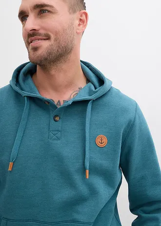 Hoodie met imitatieleren details en binnenin zacht geruwd • pepergroen • bonprix online shop