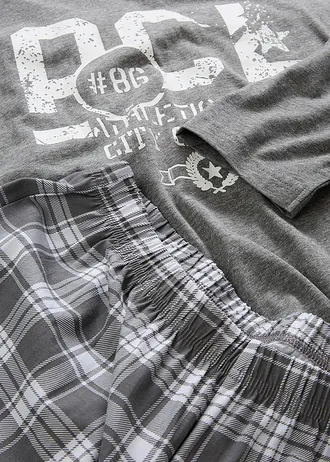 Pyžamo s bavlnou, dlouhý rukáv • šedý melír-bílá • bonprix obchod