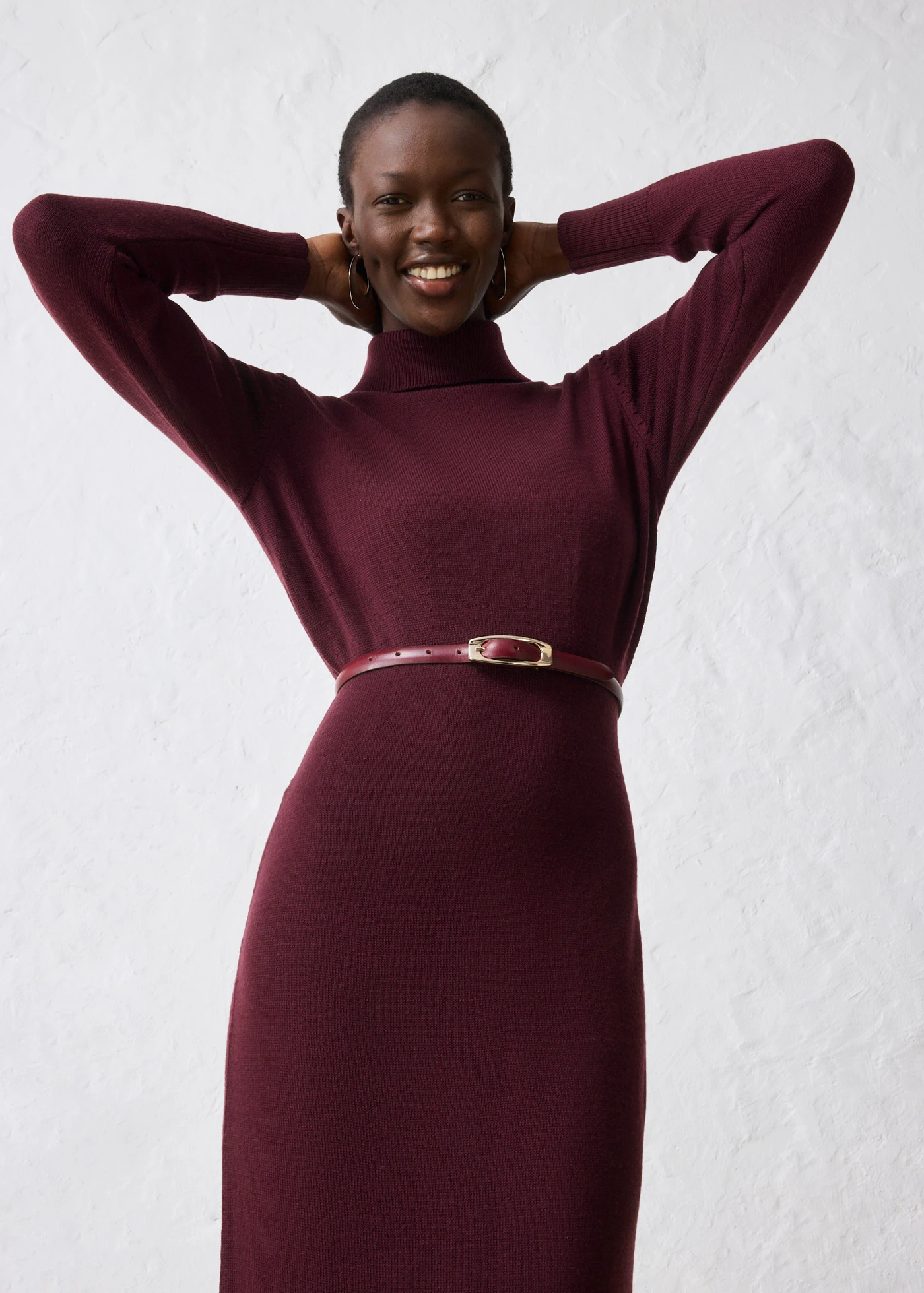 Robe en maille de laine mérinos • bordeaux • Boutique bonprix