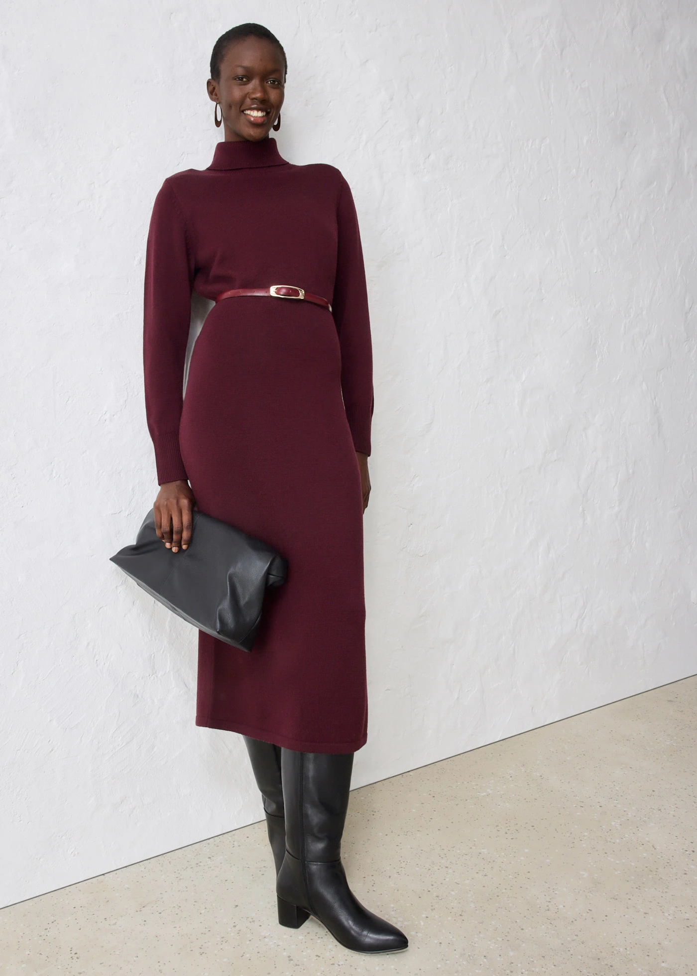 Robe en maille de laine mérinos • bordeaux • Boutique bonprix