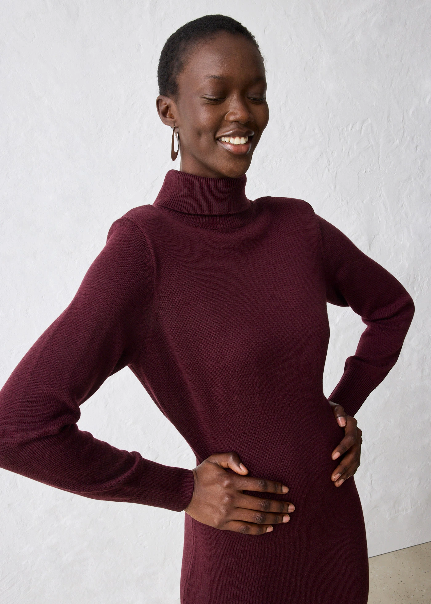 Robe en maille de laine mérinos • bordeaux • Boutique bonprix