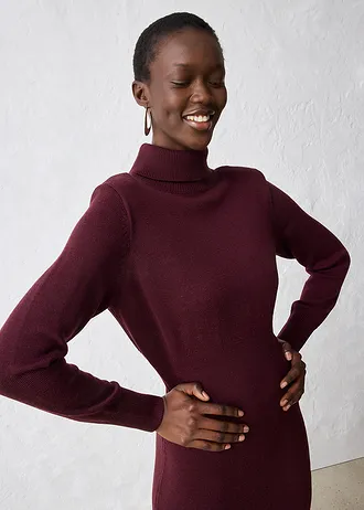 Robe en maille de laine mérinos • bordeaux • Boutique bonprix