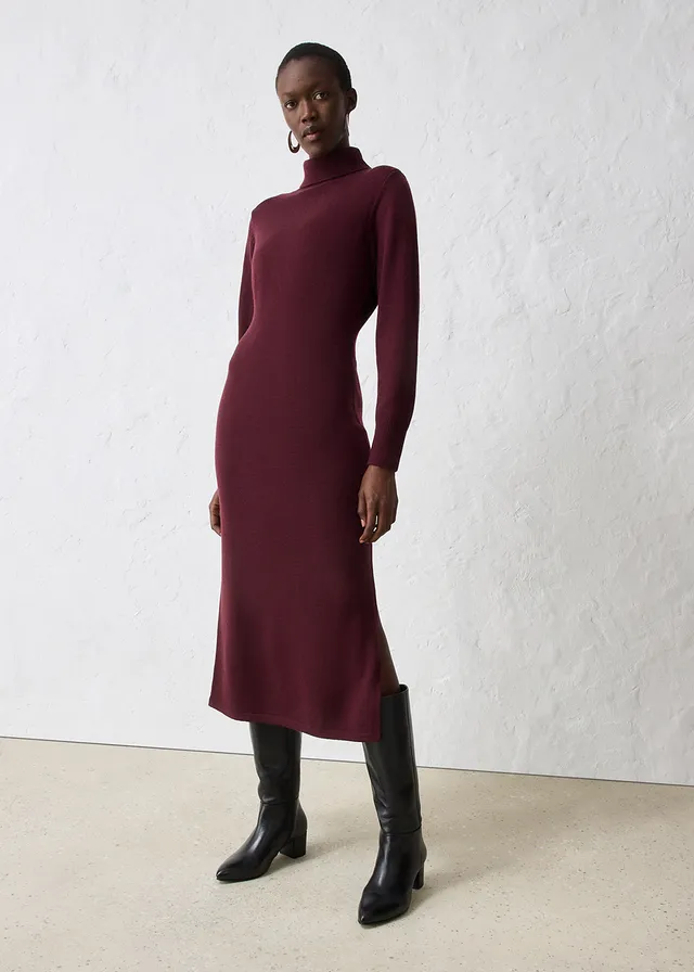 Robe en maille de laine mérinos, Couleur: bordeaux