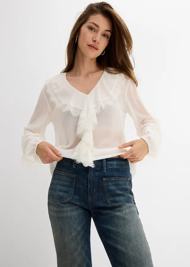 Flared jeans, mid waist • donkerblauw denim • product-page.page-title-suffix