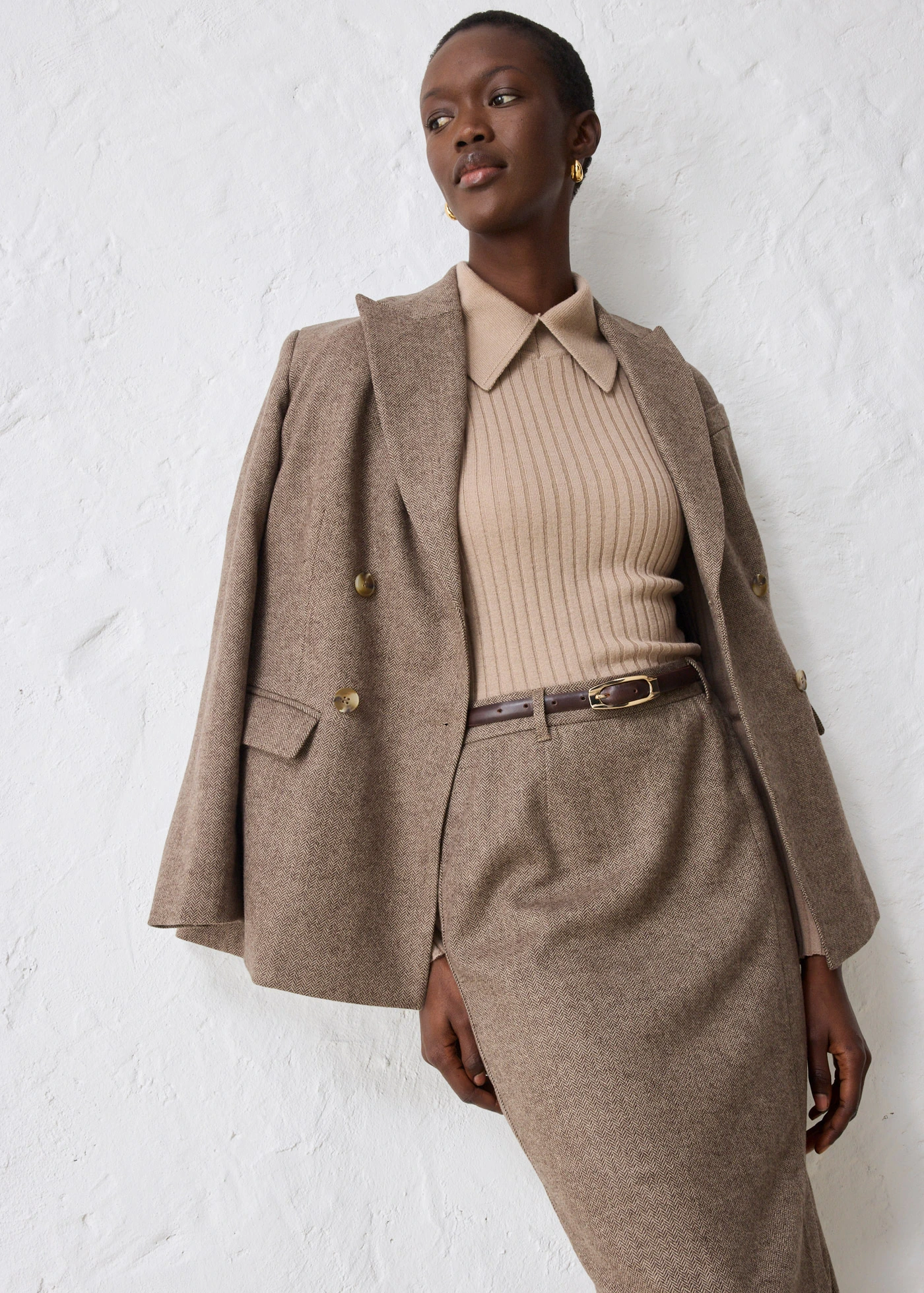 Pouzdrová sukně s vlnou • tmavě hnědá melír • bonprix obchod