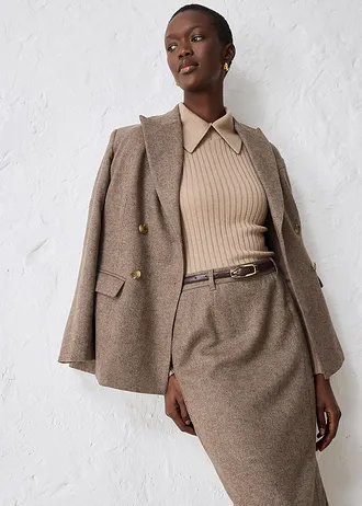 Pouzdrová sukně s vlnou • tmavě hnědá melír • bonprix obchod