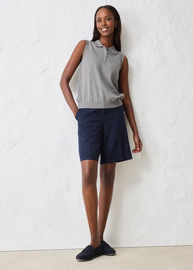 Top en fine maille avec soie et col polo, Couleur: gris chiné