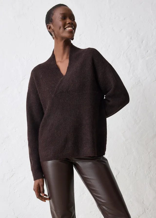 Pull chaud en alpaga mélangé, Couleur: marron foncé