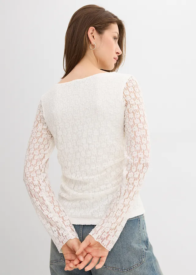 Longsleeve van kant, Kleur: wolwit