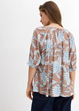 Blouse in een fijne viscosemix, Kleur: toffee