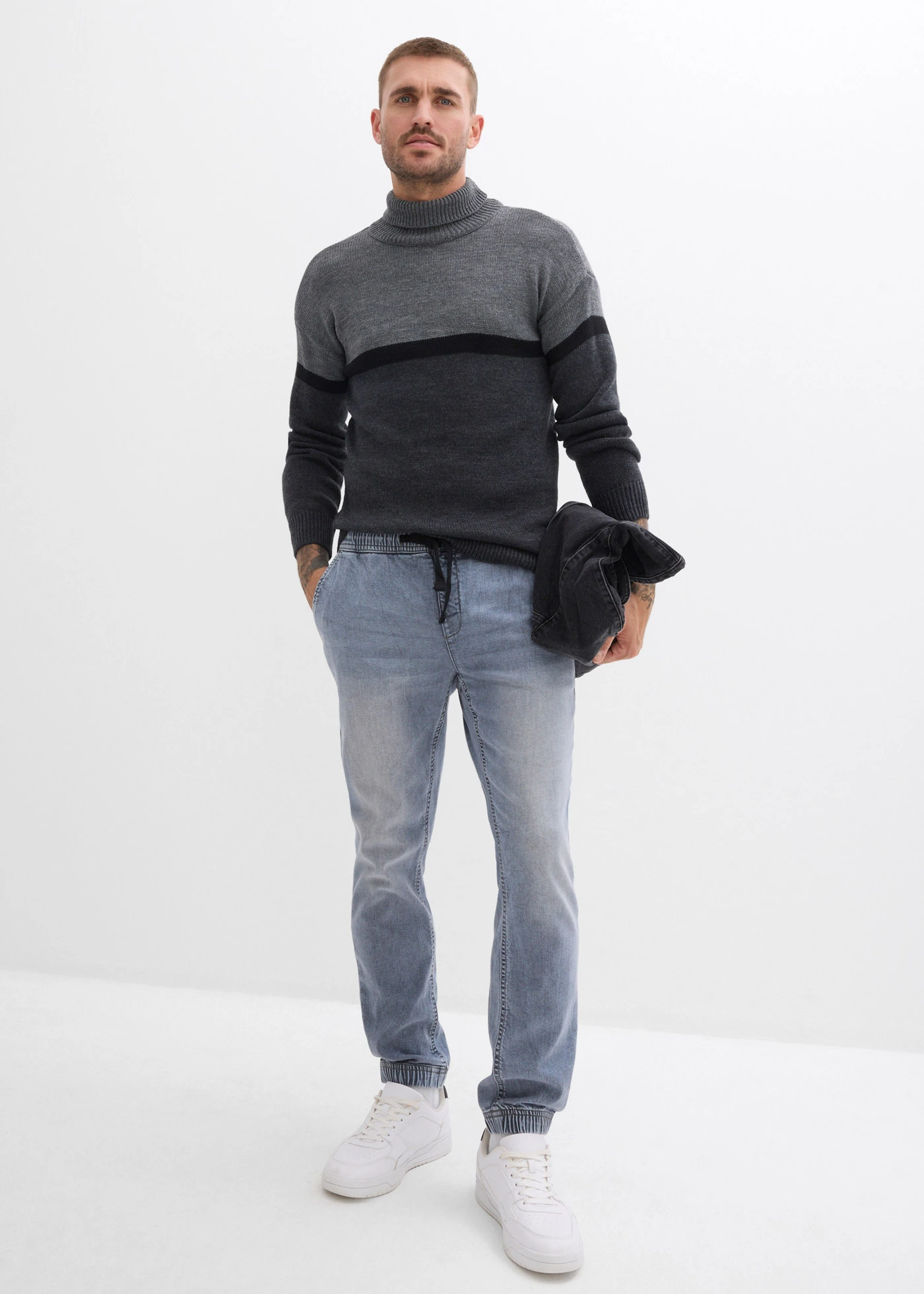 Joggingové džíny s pružným pasem, Regular Fit, Tapered • šedý denim • bonprix obchod
