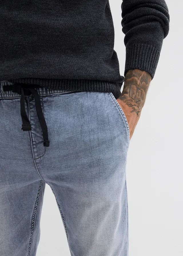 Joggingové džíny s pružným pasem, Regular Fit, Tapered • šedý denim • bonprix obchod