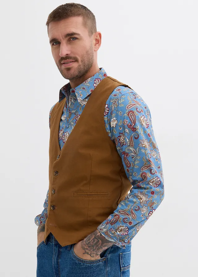 Gilet de costume en toile de coton, Couleur: toffee