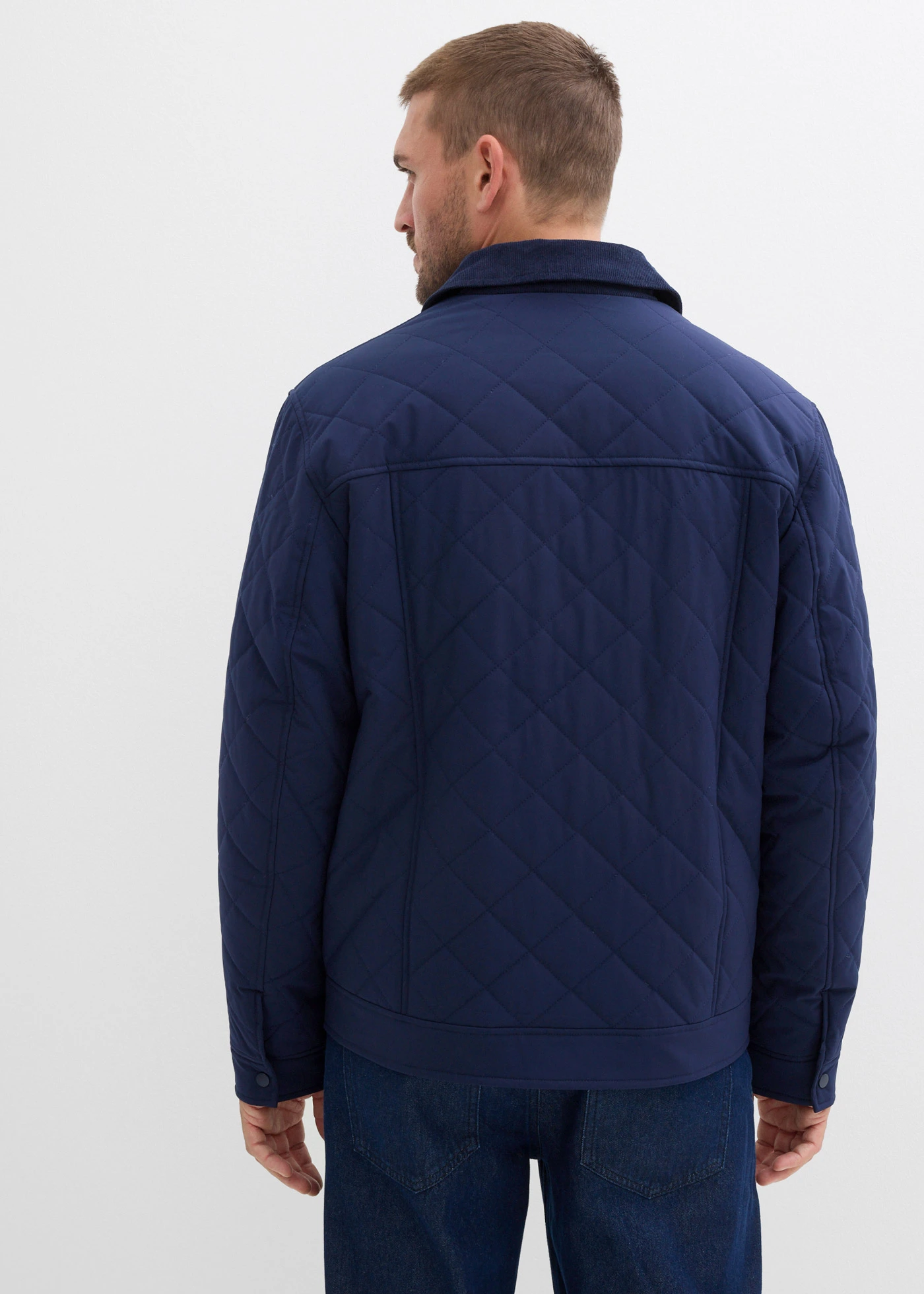 Prošívaná bunda s manšestrovým límcem • tmavě modrá • bonprix obchod