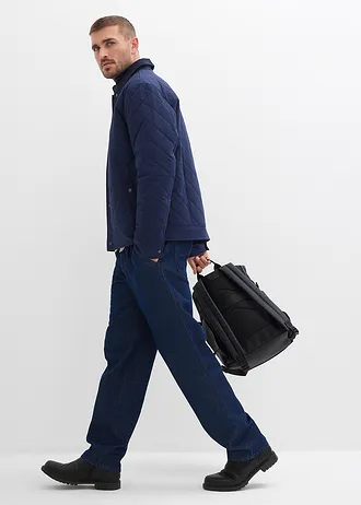 Prošívaná bunda s manšestrovým límcem, barva: tmavě modrá