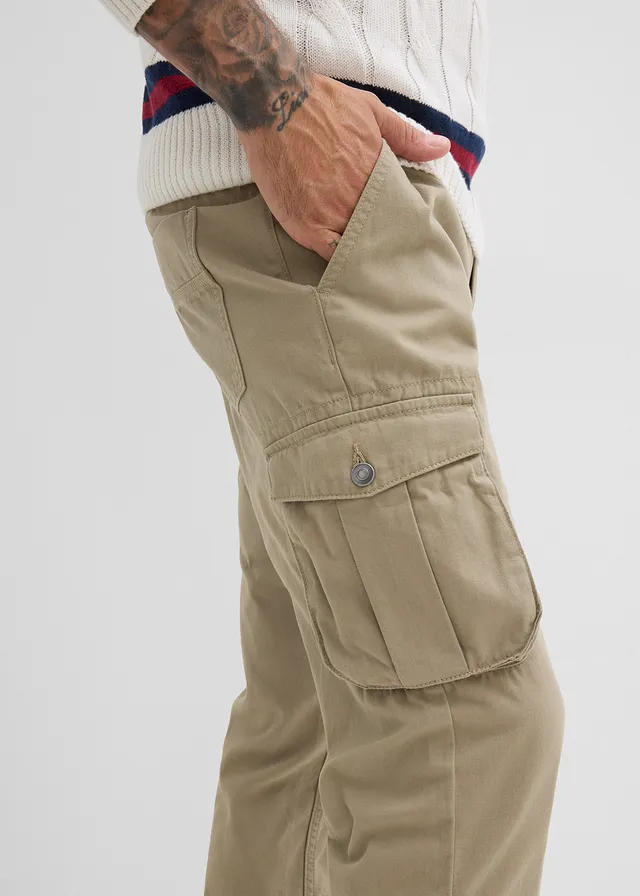 Pantaloni cargo Regular Fit, Straight, cu talie elastică • kaki new • magazin bonprix
