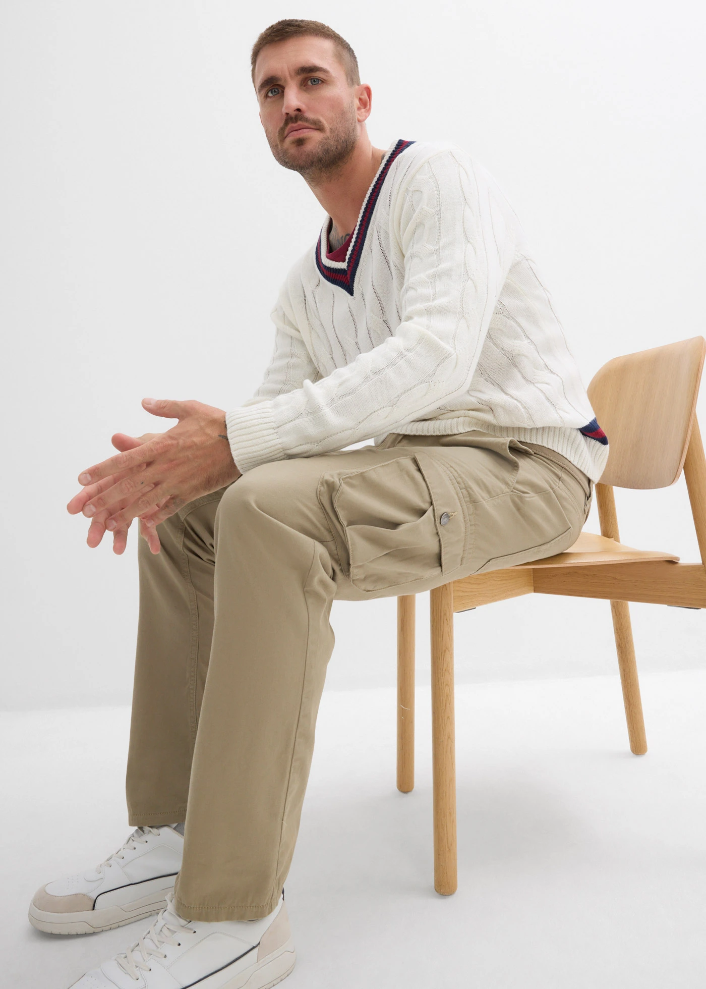 Regular fit cargo broek met elastische tailleband, straight • new kaki • bonprix online shop