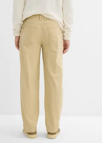 Spodnie z diagonalu o kroju relaxed fit z elastyczną gumką w talii, straight • zielono-beżowy • sklep bonprix