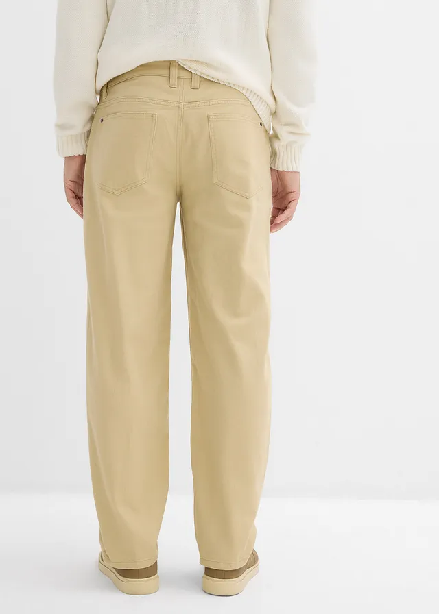Relaxed fit twillbroek met comfortband, straight, Kleur: groenbeige