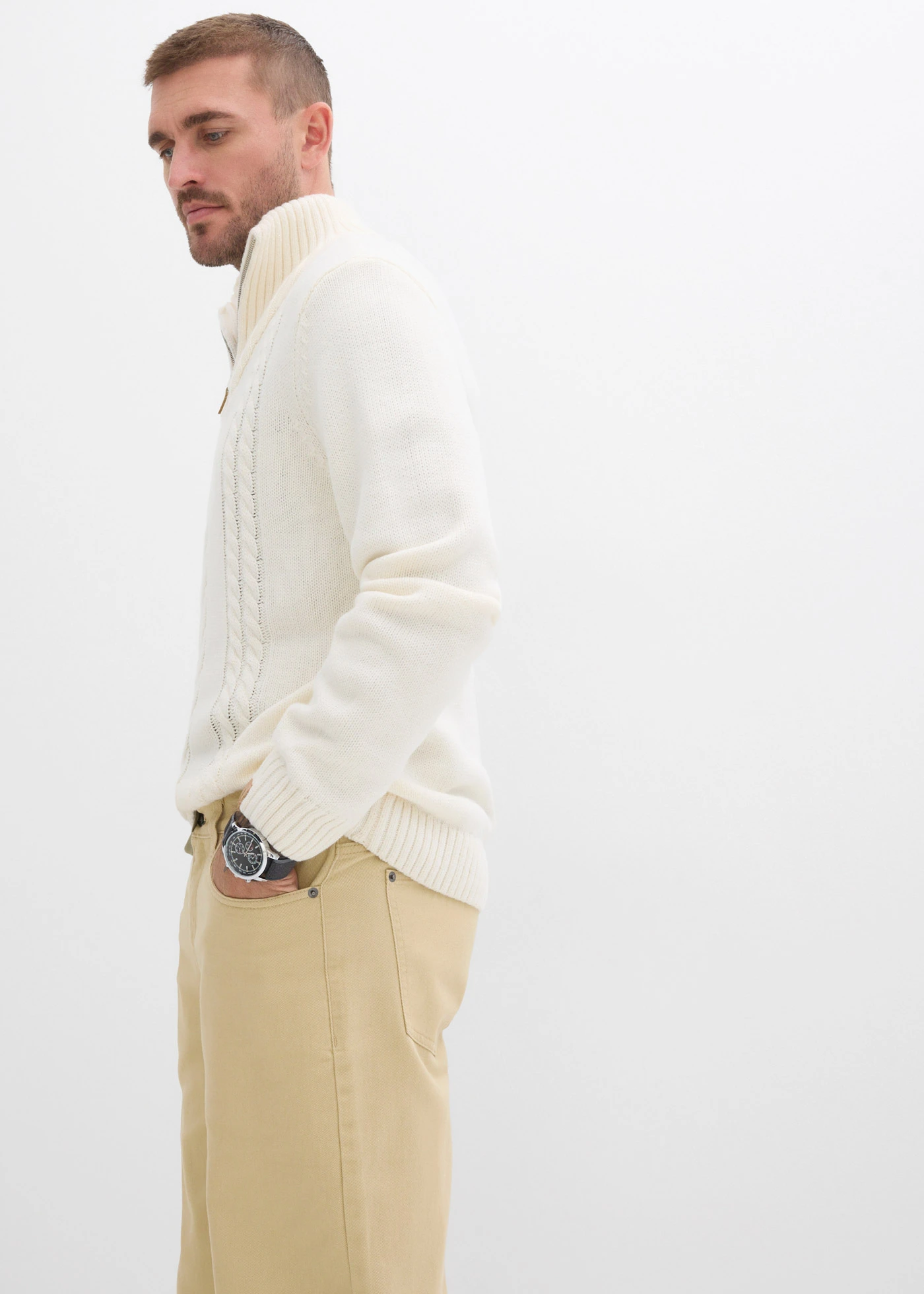 Relaxed Fit twill nadrág elasztikus derékpánttal • zöldesbézs • bonprix áruház