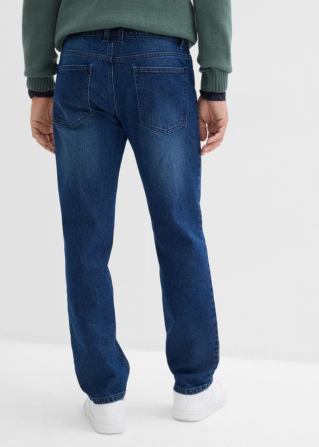 Jean droit extensible, loose, Couleur: bleu foncé denim