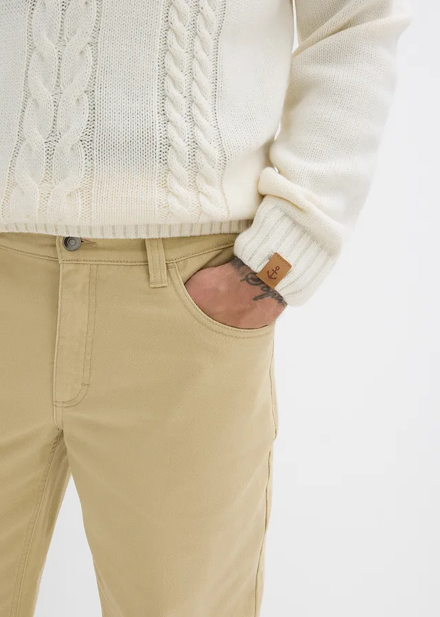Pantalon droit en twill à taille élastiquée, loose • beige vert • product-page.page-title-suffix