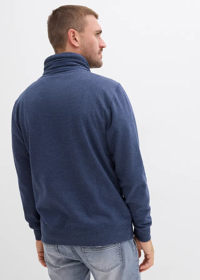 Sweat à col châle et détails enduits, Couleur: bleu foncé chiné