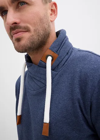 Sweat à col châle et détails enduits • bleu foncé chiné • Boutique bonprix