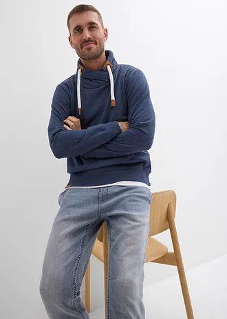 Sweat à col châle et détails enduits • bleu foncé chiné • Boutique bonprix