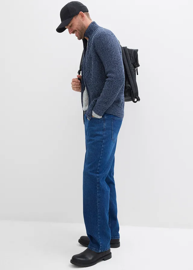 Loose fit stretch jeans, straight • donkerblauw denim • product-page.page-title-suffix