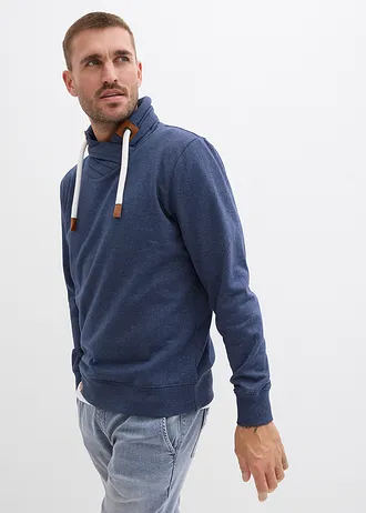 Sweat à col châle et détails enduits • bleu foncé chiné • Boutique bonprix
