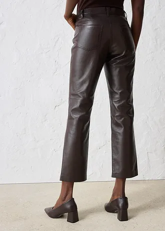 Pantalon en cuir d’agneau nappa • marron foncé • Boutique bonprix