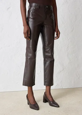 Pantalon en cuir d’agneau nappa • marron foncé • Boutique bonprix