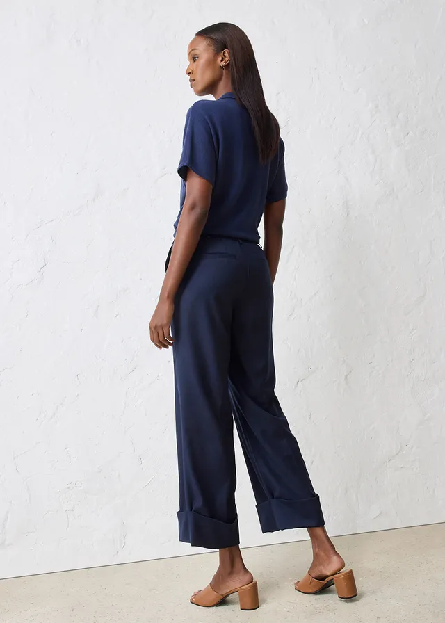 Flared broek met wol, Kleur: donkerblauw