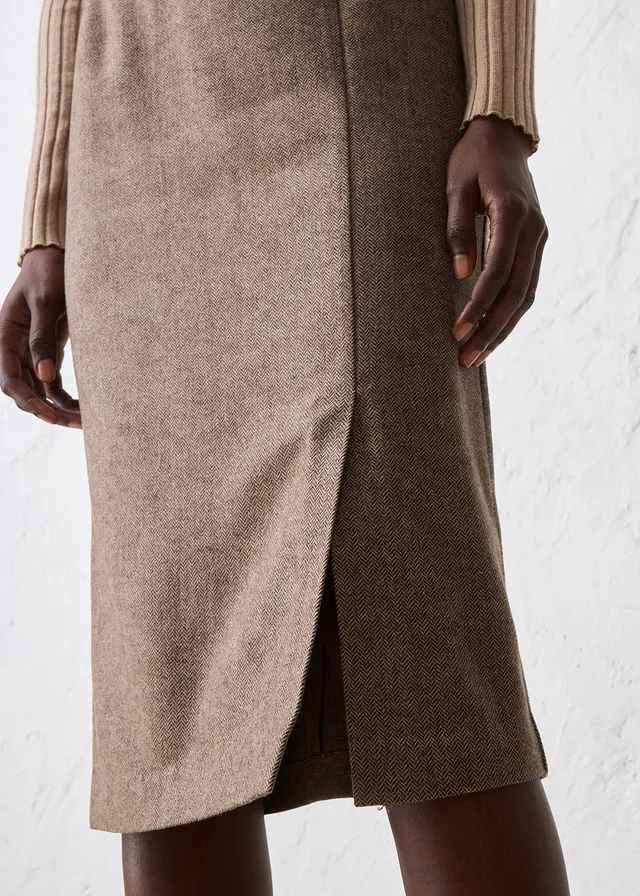 Jupe crayon en laine mélangée, Couleur: marron foncé chiné