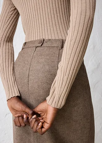 Pouzdrová sukně s vlnou • tmavě hnědá melír • bonprix obchod